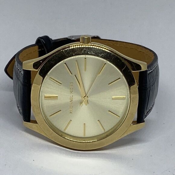 Michael Kors MK3221 Women's Black Leather Analog Gold Dial Quartz Watch JK121 - Picture 7 of 12